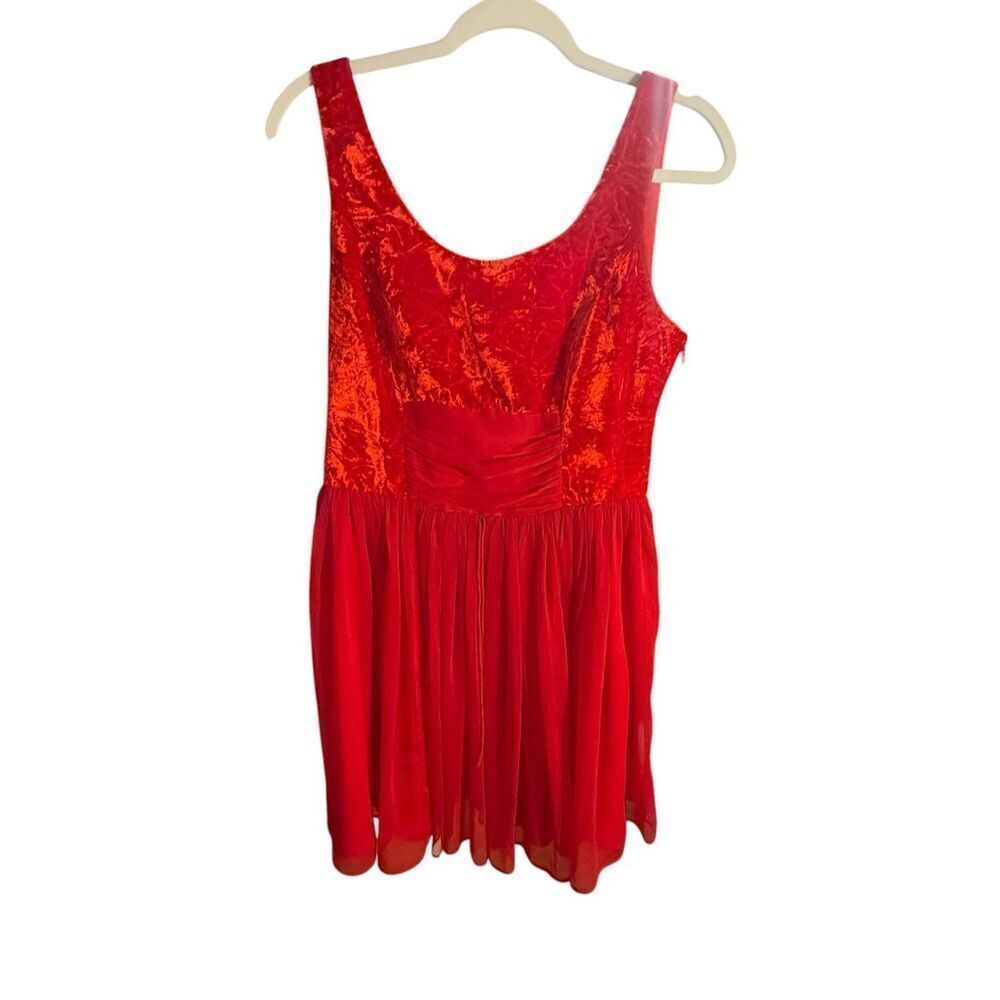 Free People Vibrant Red Crushed Velvet Party Mini Baby Doll Dress Sz 8